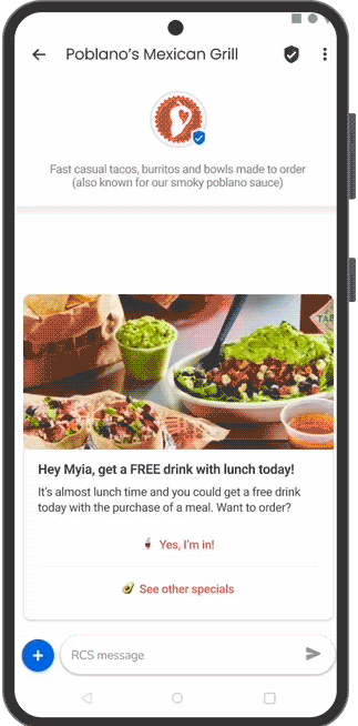 RCS marketing example 3 - online ordering