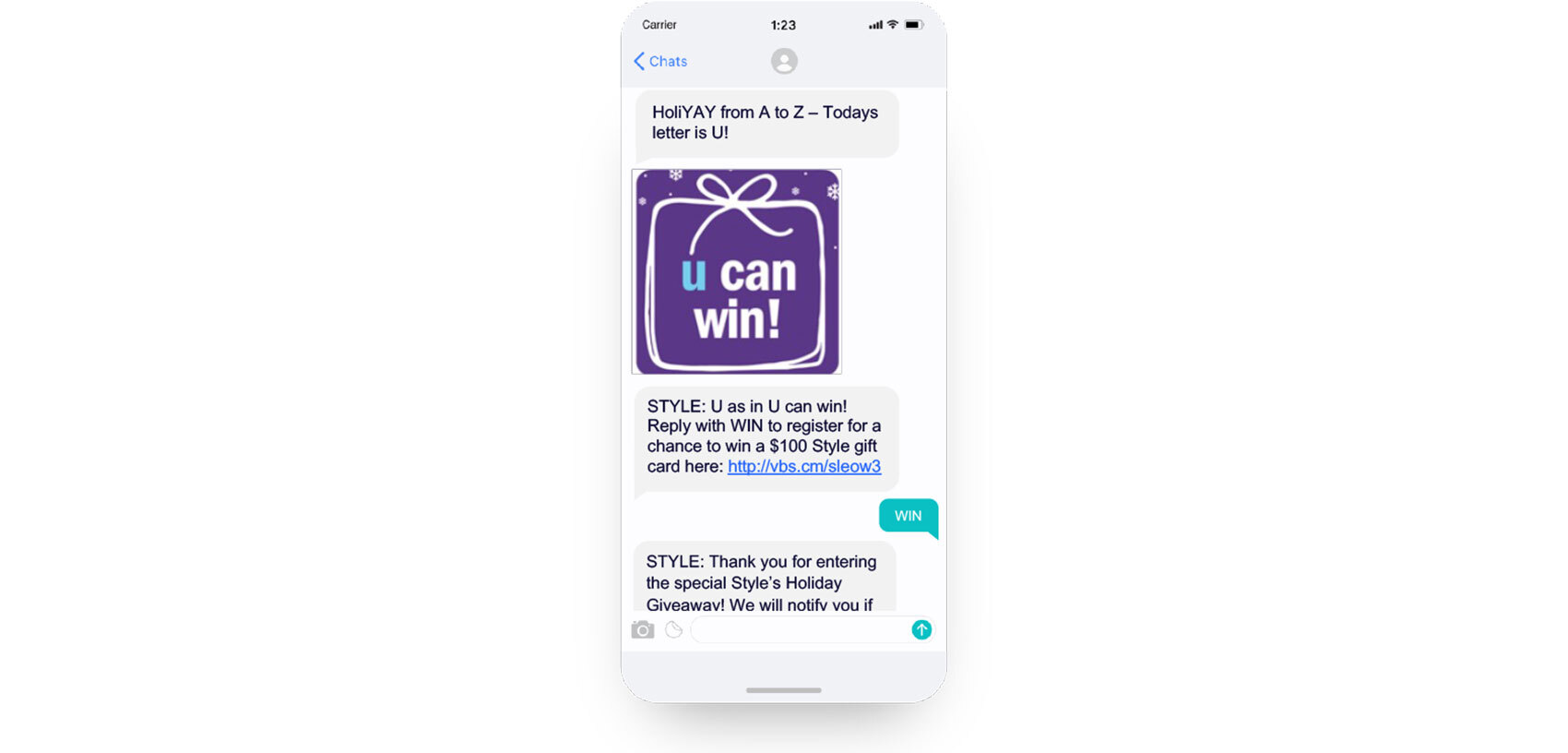 Holiday SMS example - Text to Win Contest
