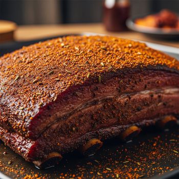 una porzione di carne ricoperta di rub fatto in casa
